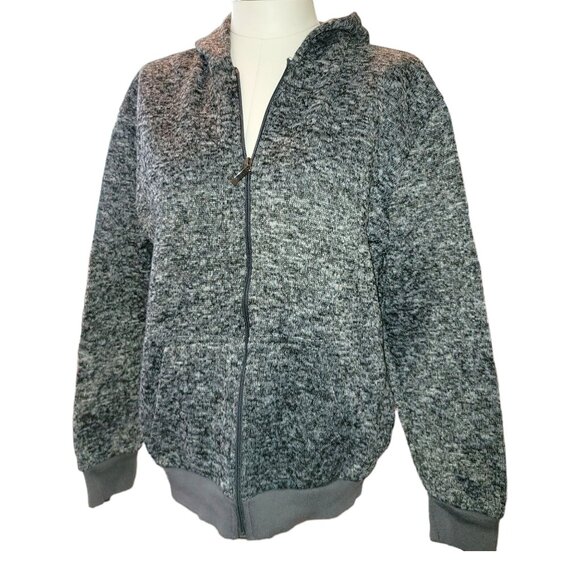 Store 68 Fleece Jacket Hoodie Zip Front Black Grey Fleck Woman's Size M JJ3448 - Picture 1 of 9
